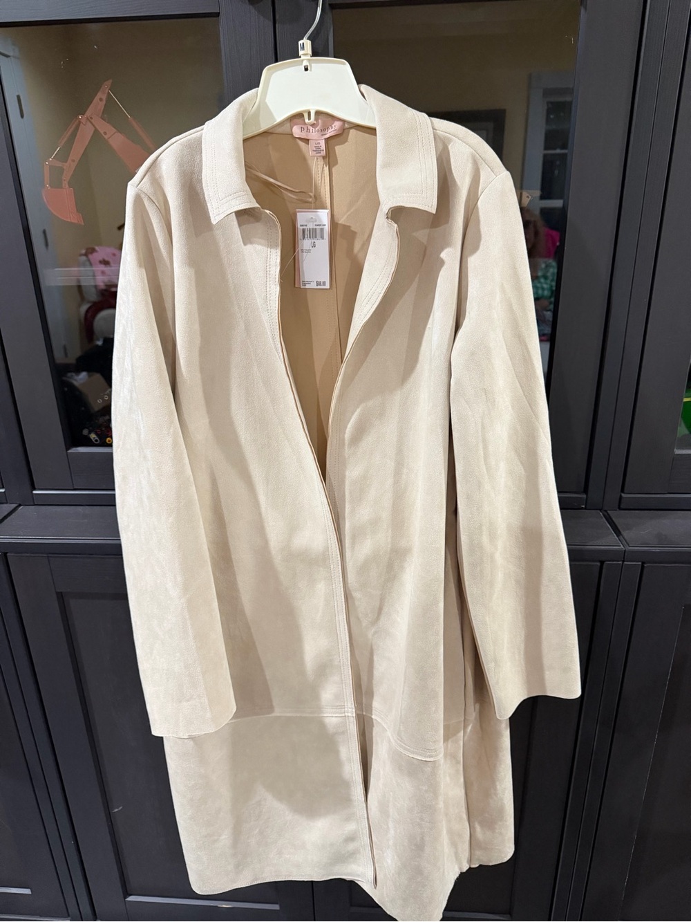 Philosophy Cream Open-Front Ultra-suede Long Coat